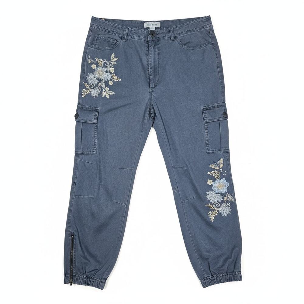 Sundance 10 Gray Cotton Cargo Pant Floral Embroidered Boho Casual Western